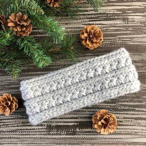 Silver Gray Crochet Star Headband Chunky Earwarmer